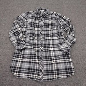 L.L.Bean Signature Shirt Mens Medium Gray Plaid Flannel Long Sleeve Button Up